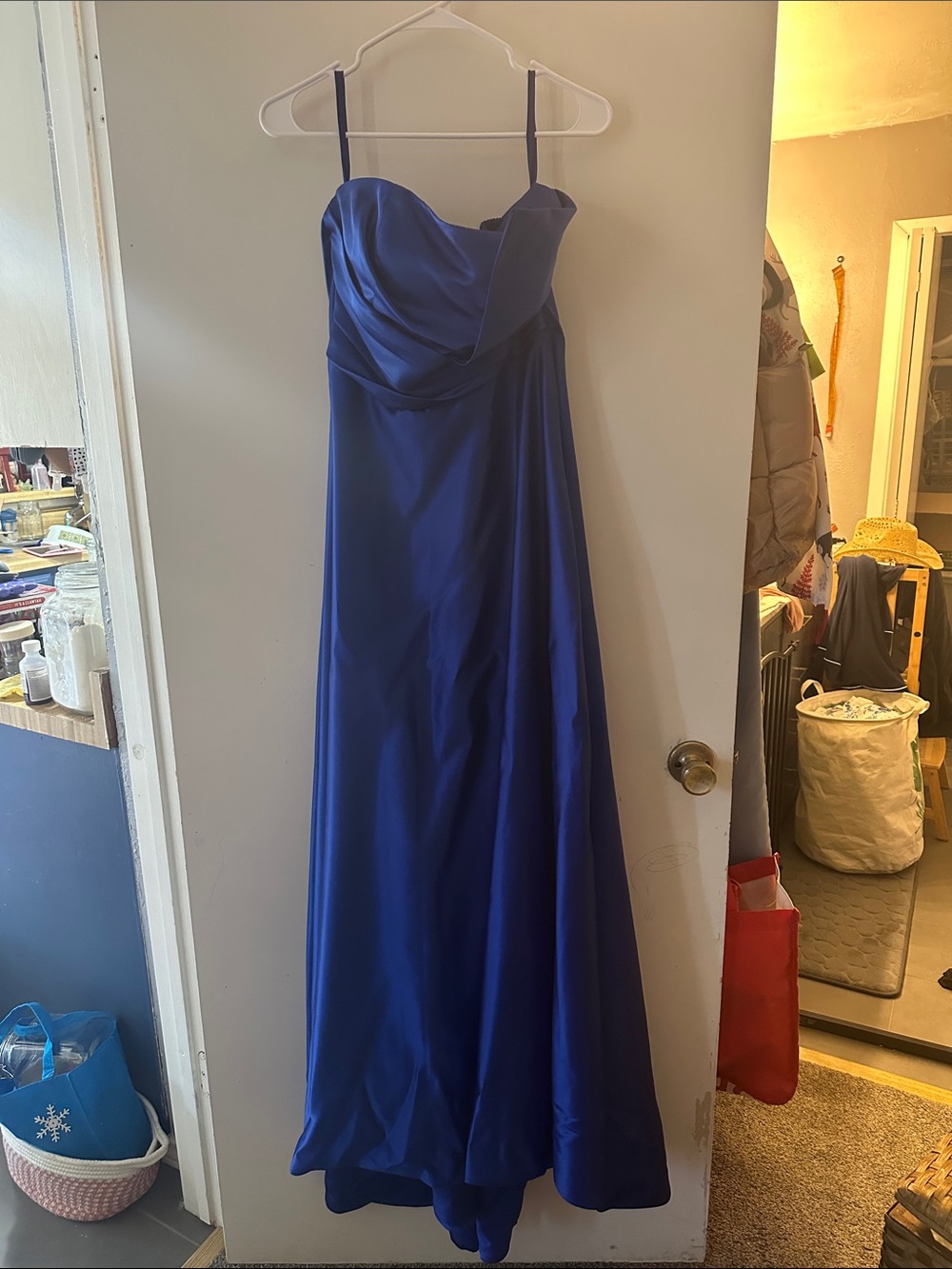 Royal Blue Strapless Satin Evening Gown